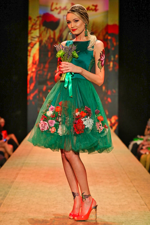 Rochie tull cu detalii din flori artificiale G5370